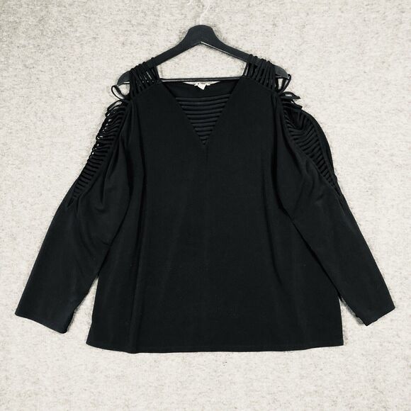 CATO Ladder Sleeve & Shoulder Cutout V-Neck Top PLUS 18/20W L/SLV Witchygoth - Picture 3 of 11